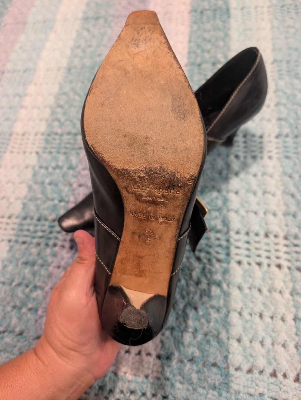 kate Spade Classic Black Pointed Mary Jane Pumps with Gold Buckle Size 8.5 - Picture 3 of 14